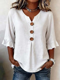 Jessara™ | Linen Blouse with Ruffle Sleeves