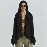 TALAYAH™ - Chic Fringe Long Sleeve Open Front Cardigan