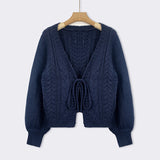 SHERICA™ – Cozy Vintage Chunky Tie-Front Long Sleeve Cardigan