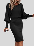 LEAH™ - Elegant Waisted Sweater Dress with Lantern Sleeves